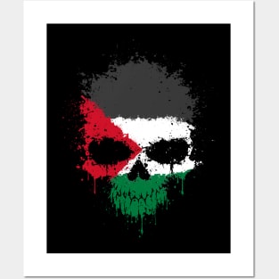 Chaotic Palestinian Flag Splatter Skull Posters and Art